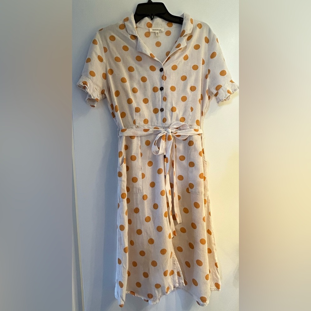 Retro polka dot cream/orange dress